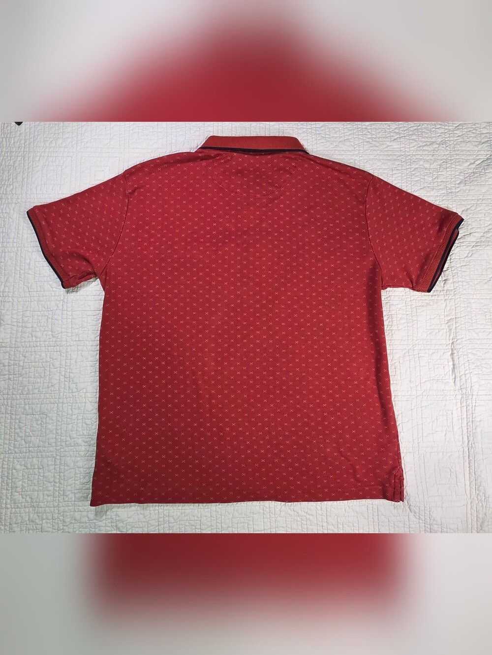 Denim & Flower Men's Red Geometric Micro Print Polo Shirt Short Sleeve Size L - Picture 2 of 11